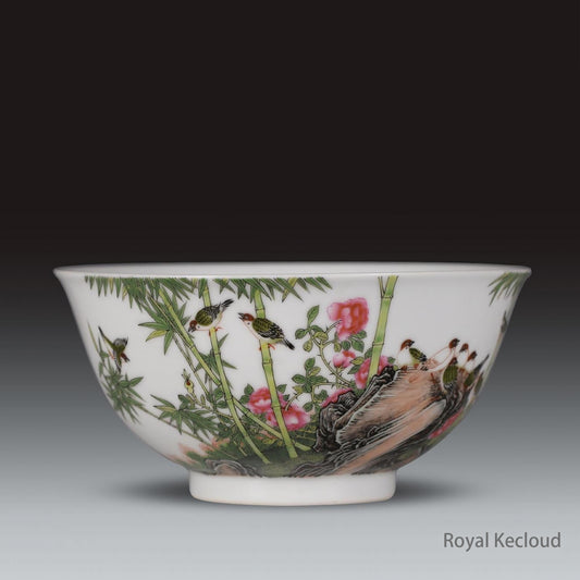 A Rare Enamel ’Bamboo and Birds‘ Bowl