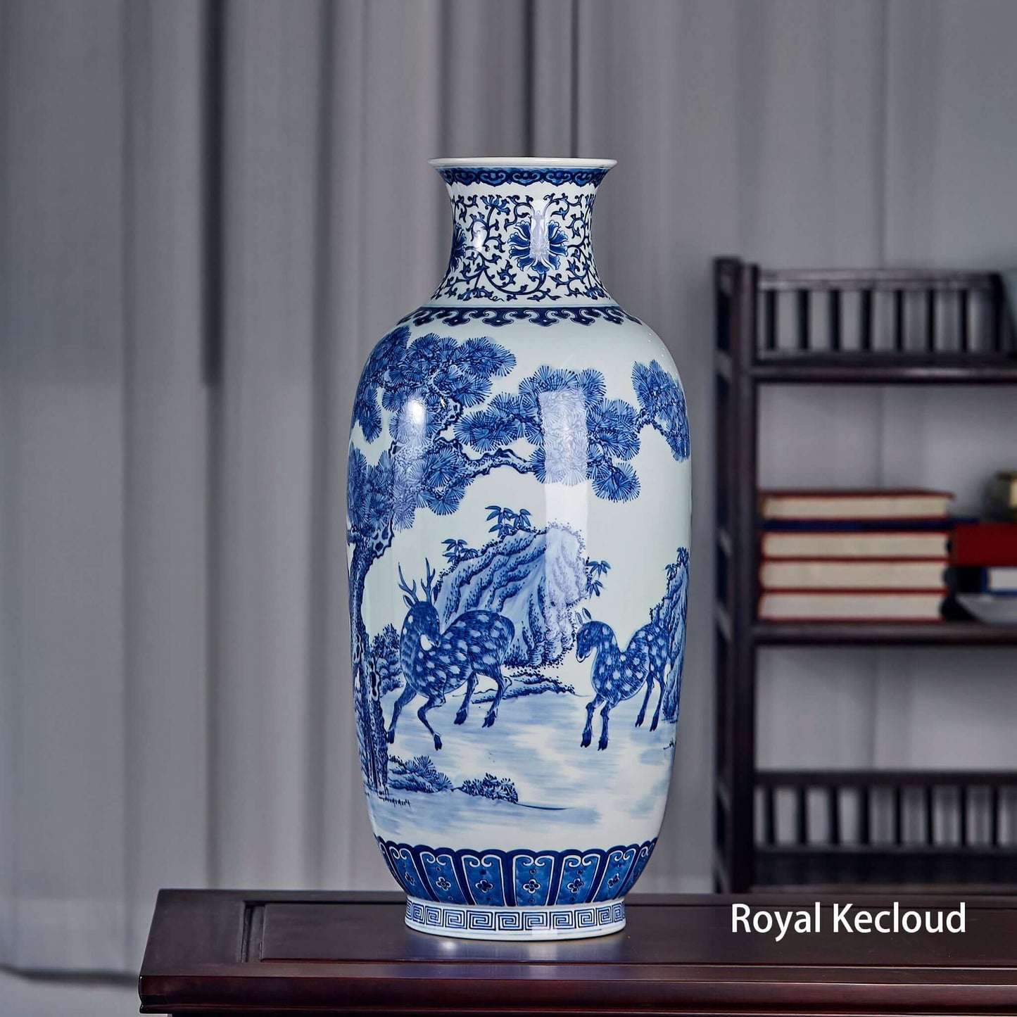 Blue and White Porcelain Vase depicting deer and cranes from the Qianlong dynasty.
