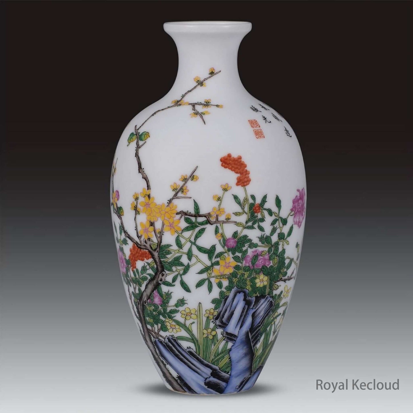 Enamel Porcelain Vase featuring hand-painted floral motifs inspired by Emperor Qianlong's artistry.