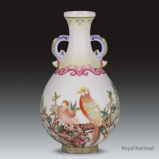 Chinese Royal Porcelain Vase | Qing Dynasty Qianlong | Enamelled “Gu Yue Xuan” Double-Ear
