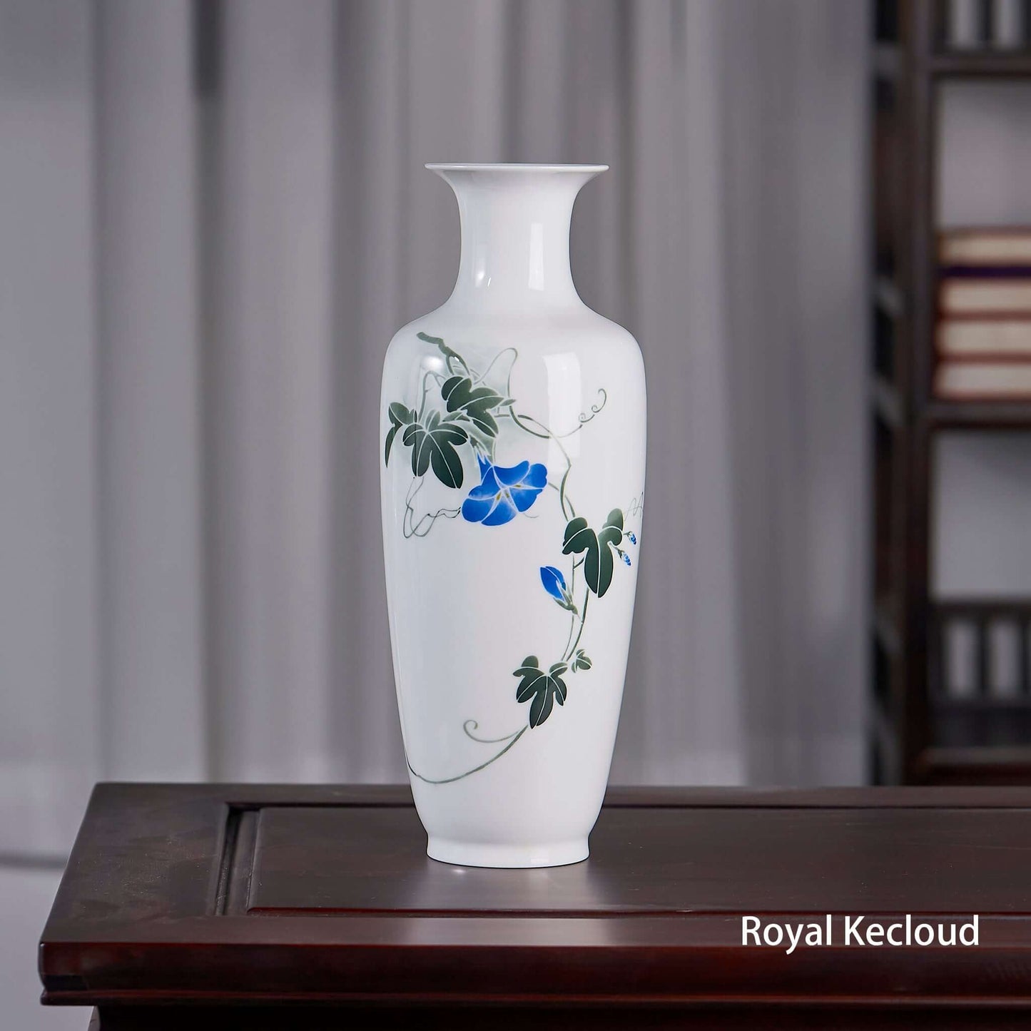 Chinese Porcelain Vase with morning glory motifs, featuring a gently flared neck and elegant design.