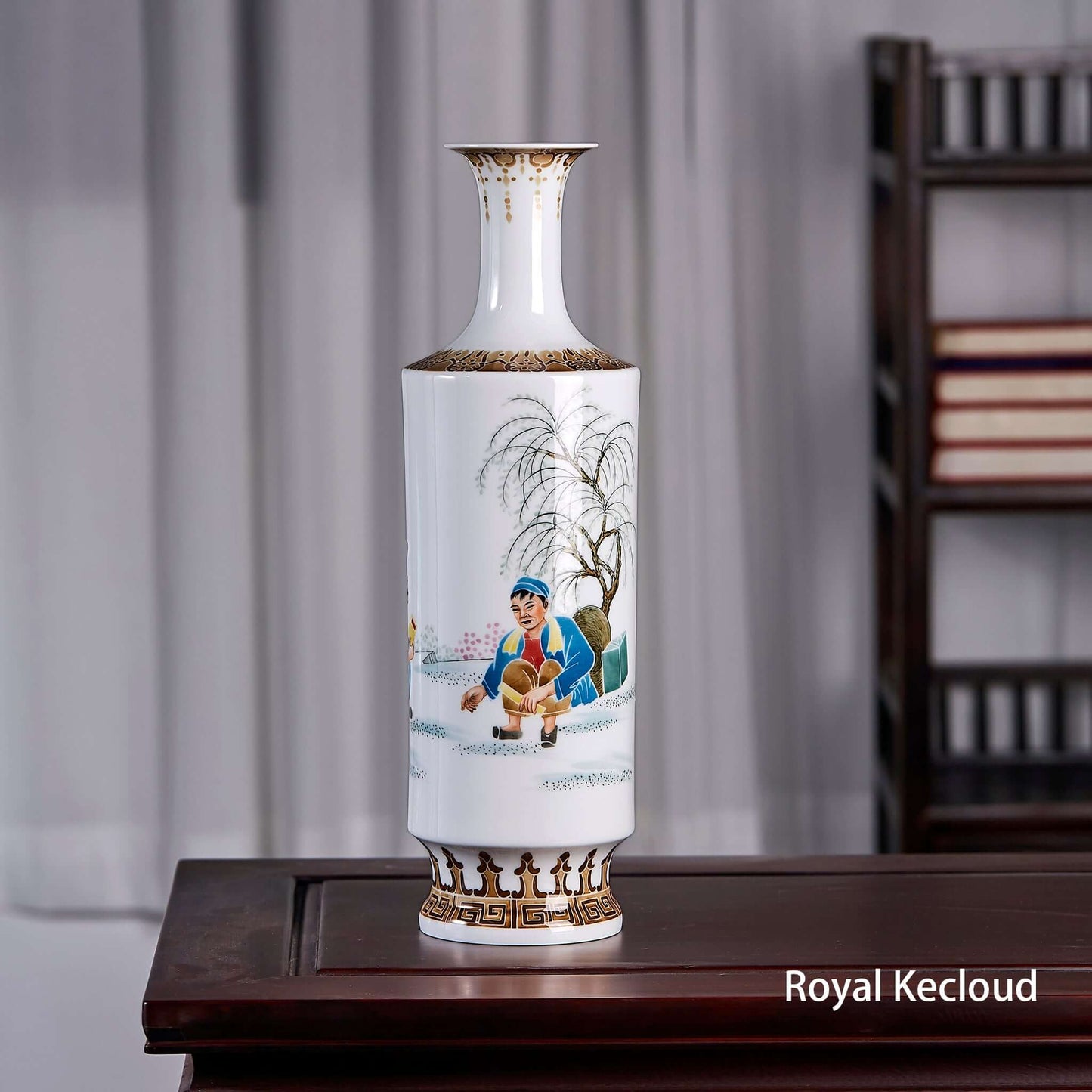 Wucai Porcelain Vase showcasing fine craftsmanship with vibrant colors and symbolic motifs of peace and harmony.