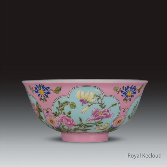 Imperial Ceramic Bowl | Qing Dynasty Kangxi | Painted Enamel ‘Flowers’ Pink-Ground Bowl
