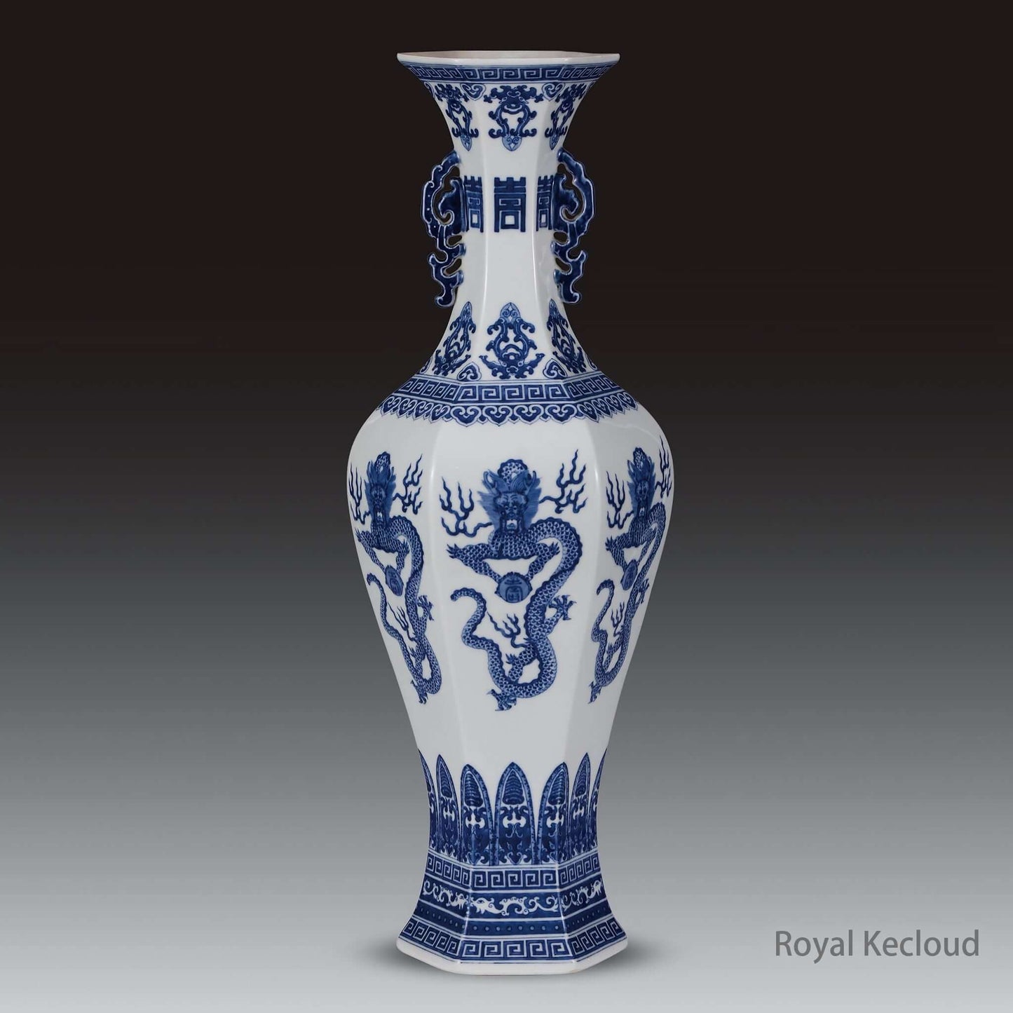 Blue and White Porcelain Vase featuring dragon motifs, showcasing Qing dynasty artistry and craftsmanship.