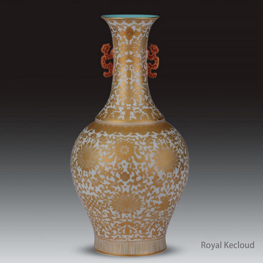 Imperial Ceramic Vase | Qing Dynasty Qianlong | Celadon-Glazed Gilt-Decorated ‘Bajixiang’