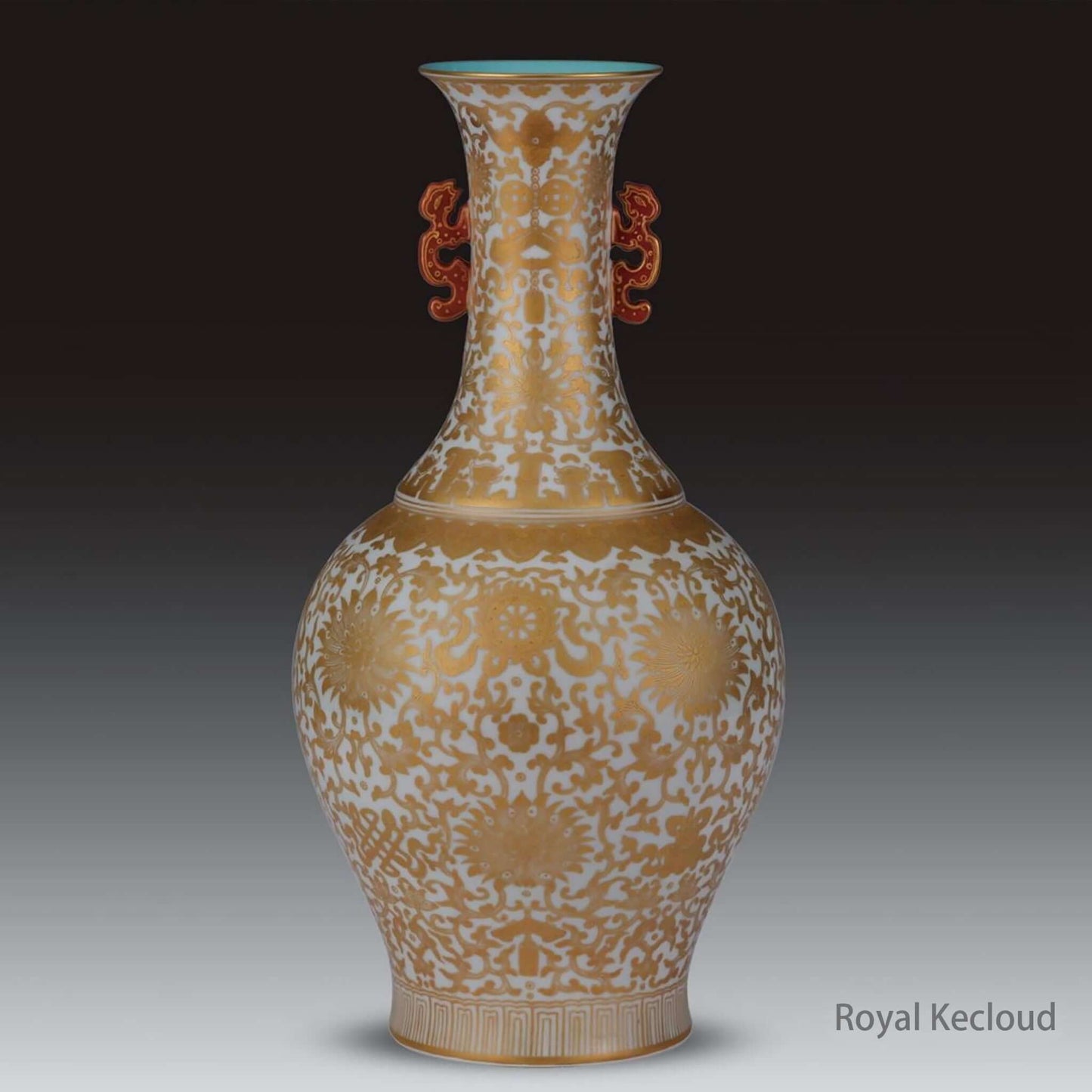 Imperial Ceramic Vase featuring intricate gilt decoration and a graceful form, showcasing Qing Dynasty craftsmanship.