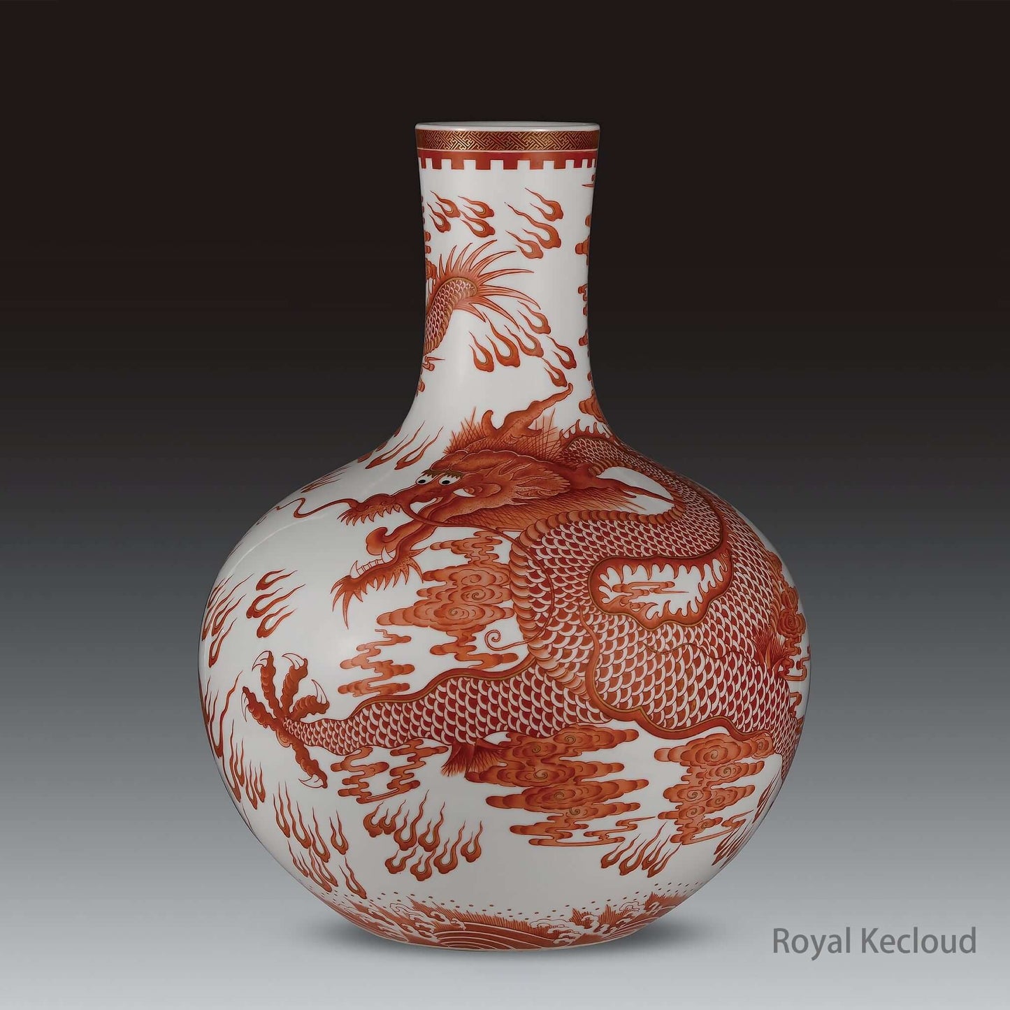 Imperial Ceramic Vase featuring a stunning dragon motif in rich copper-red colors.