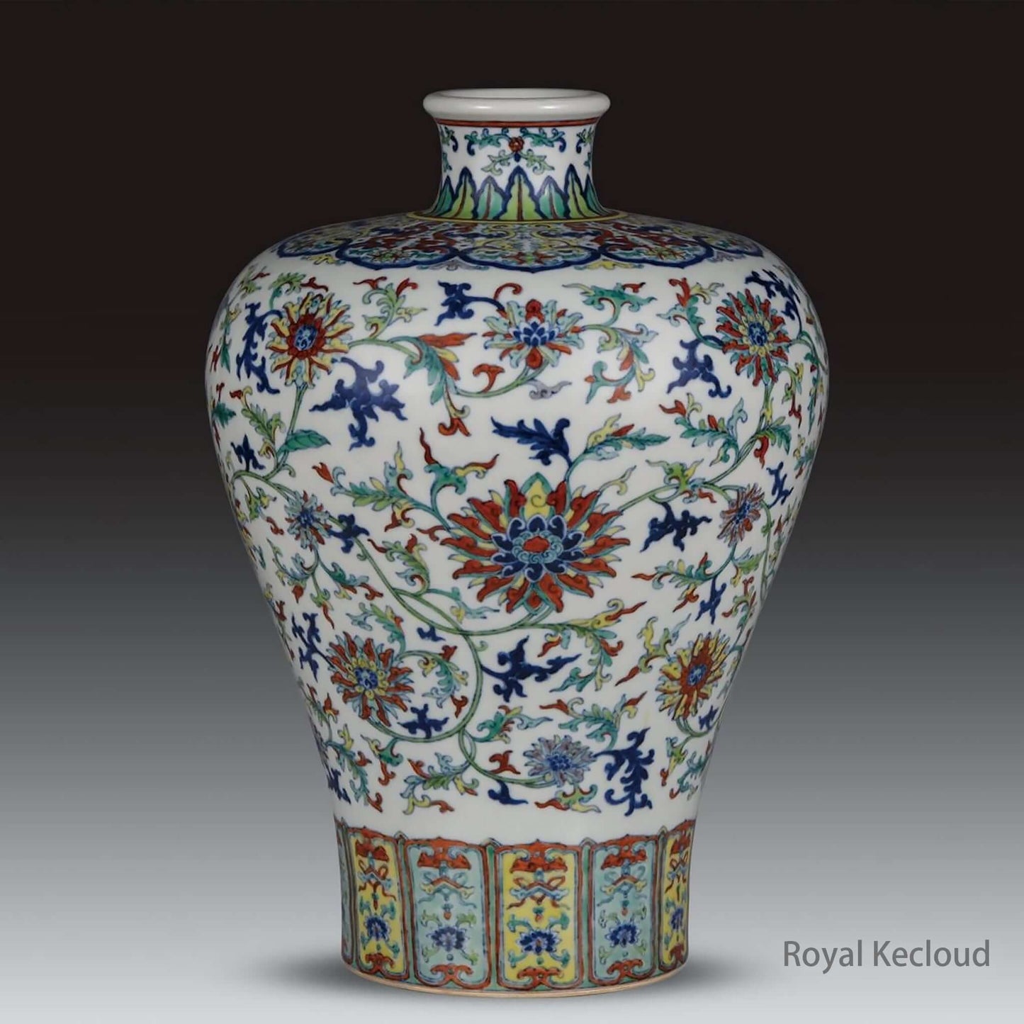Doucai Ceramic Vase featuring intricate floral designs in vibrant colors, reflecting Qing Dynasty craftsmanship.