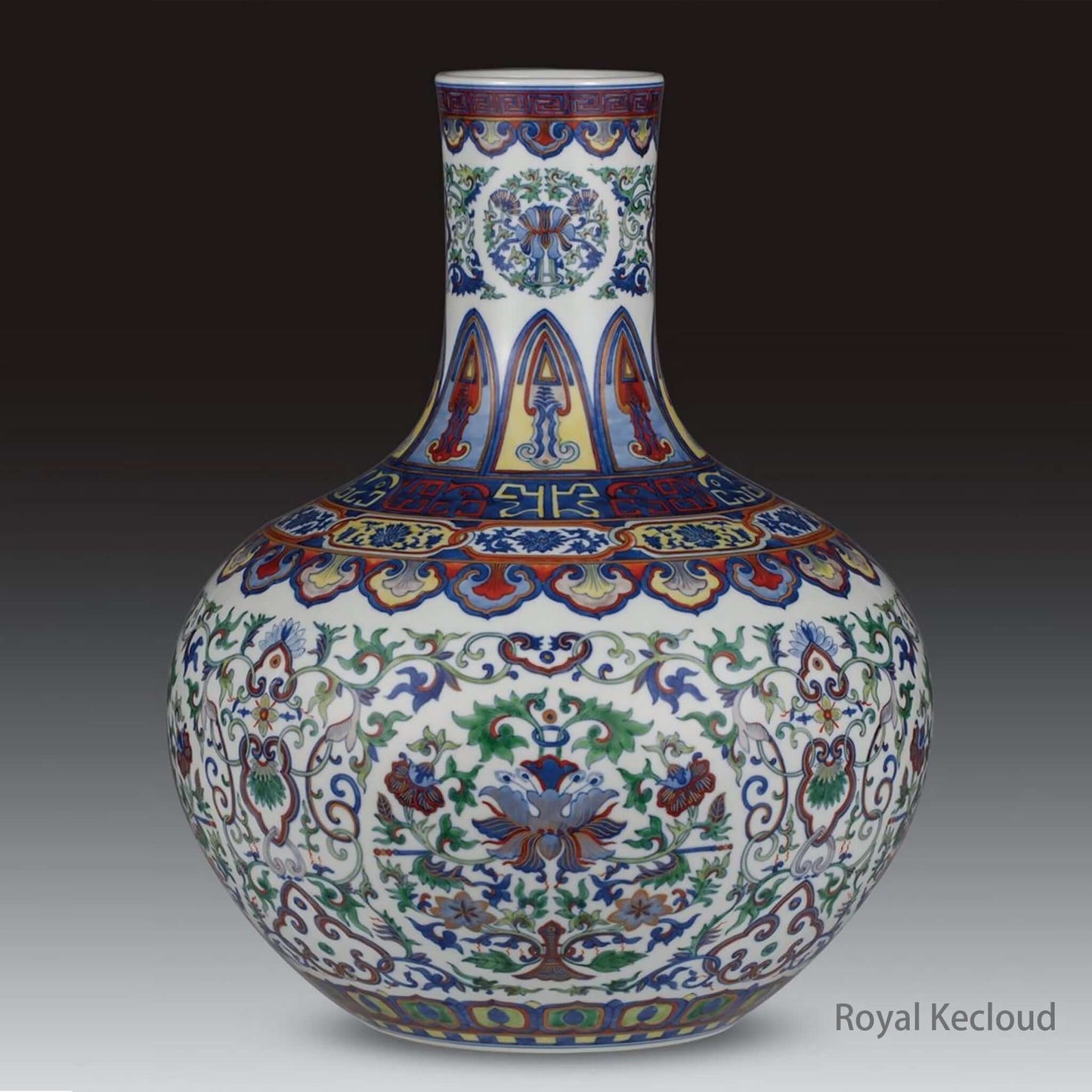 Doucai Porcelain Vase showcasing Qing Dynasty Qianlong craftsmanship in vivid Contrasted Colors.
