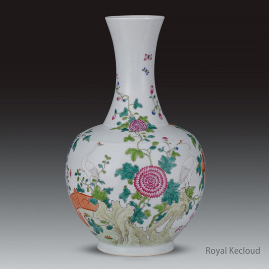 Imperial Famille Rose Porcelain Vase | Qing Dynasty Qianlong |  ‘Cranes and Flowers’