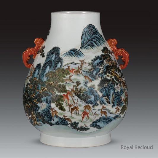Imperial Famille Rose Porcelain Vase | Qing Dynasty Qianlong | ‘Hundred Deer’ Vase, Zun