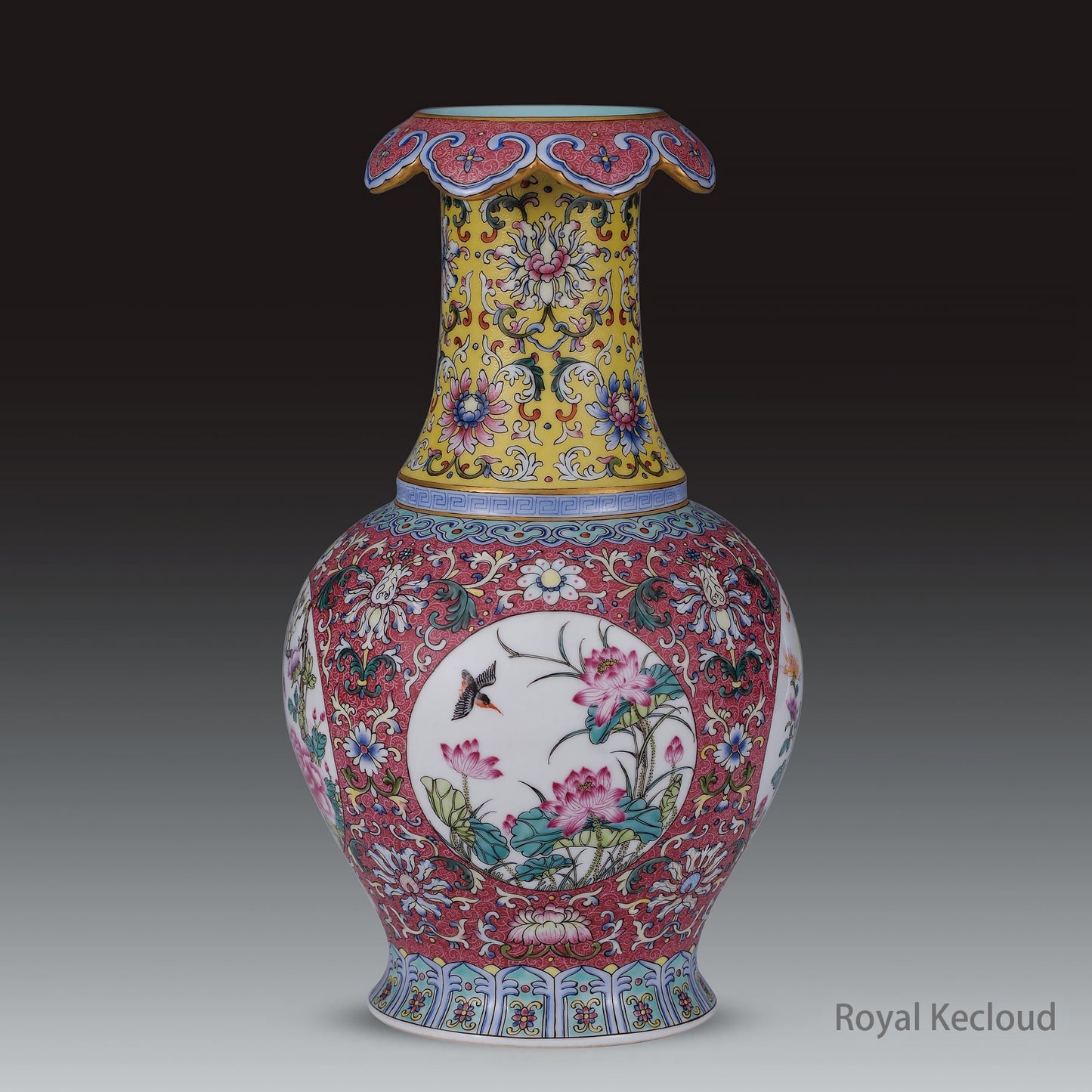 Imperial Famille Rose Porcelain Vase | Qing Dynasty Qianlong | Ruby-Ground ‘Floral and Bird’