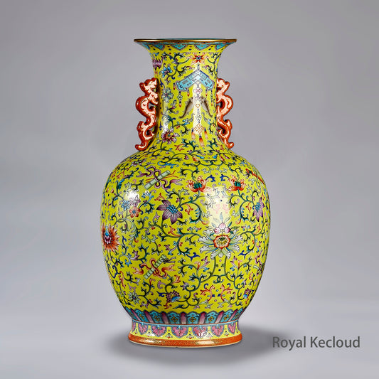 Imperial Famille Rose Porcelain Vase | Qing Dynasty Qianlong | Yellow-Ground ‘An Ba Xian’ Vase
