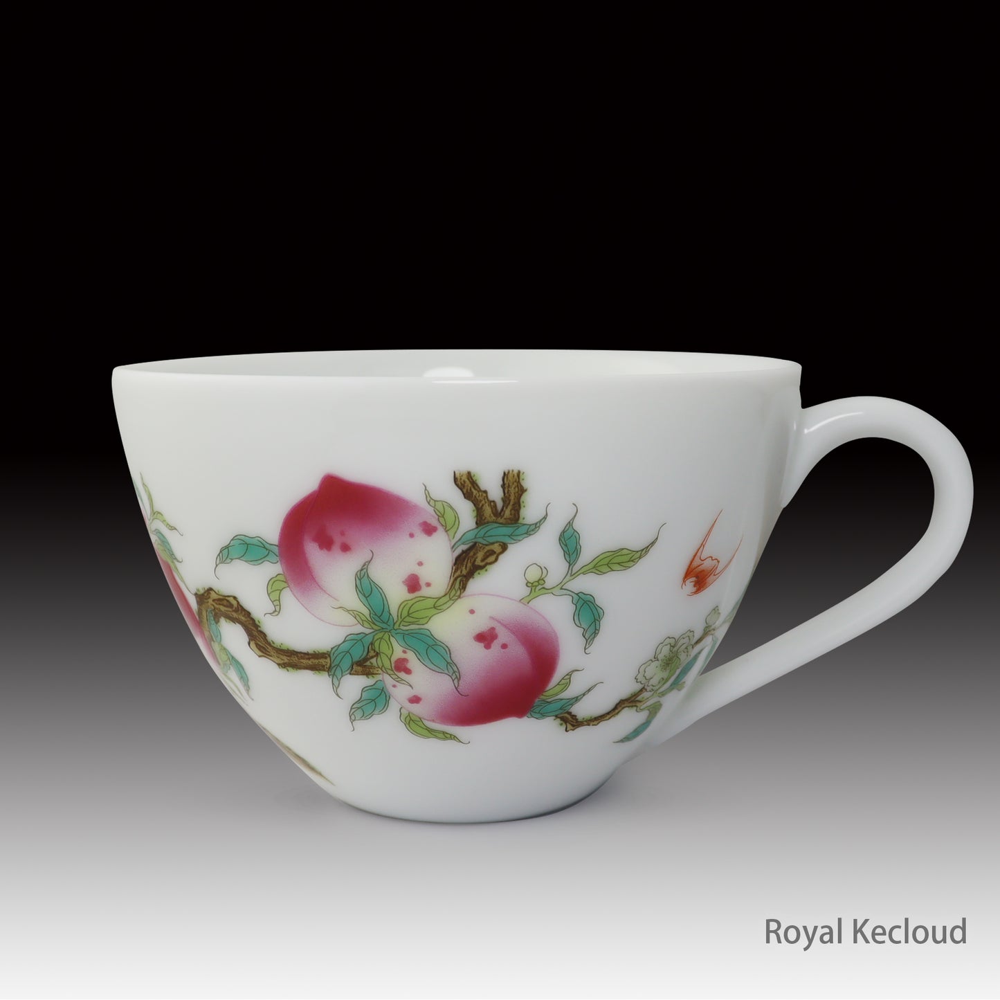 Imperial Peach & Bat Porcelain Coffee Cup and Saucer Set – Symbol of Happiness, Health & Longevity