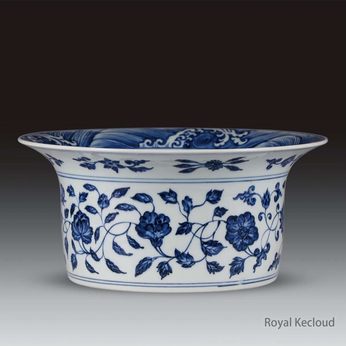 Blue and White Porcelain Basin featuring floral motifs from the Ming Dynasty Yongle period.