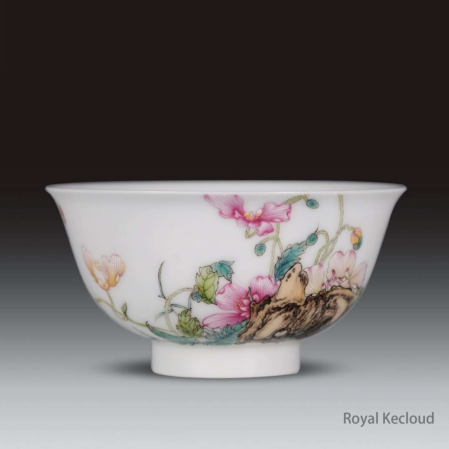 Imperial Porcelain Bowl featuring floral designs and soft enamels, inspired by Qing Dynasty Qianlong craftsmanship.