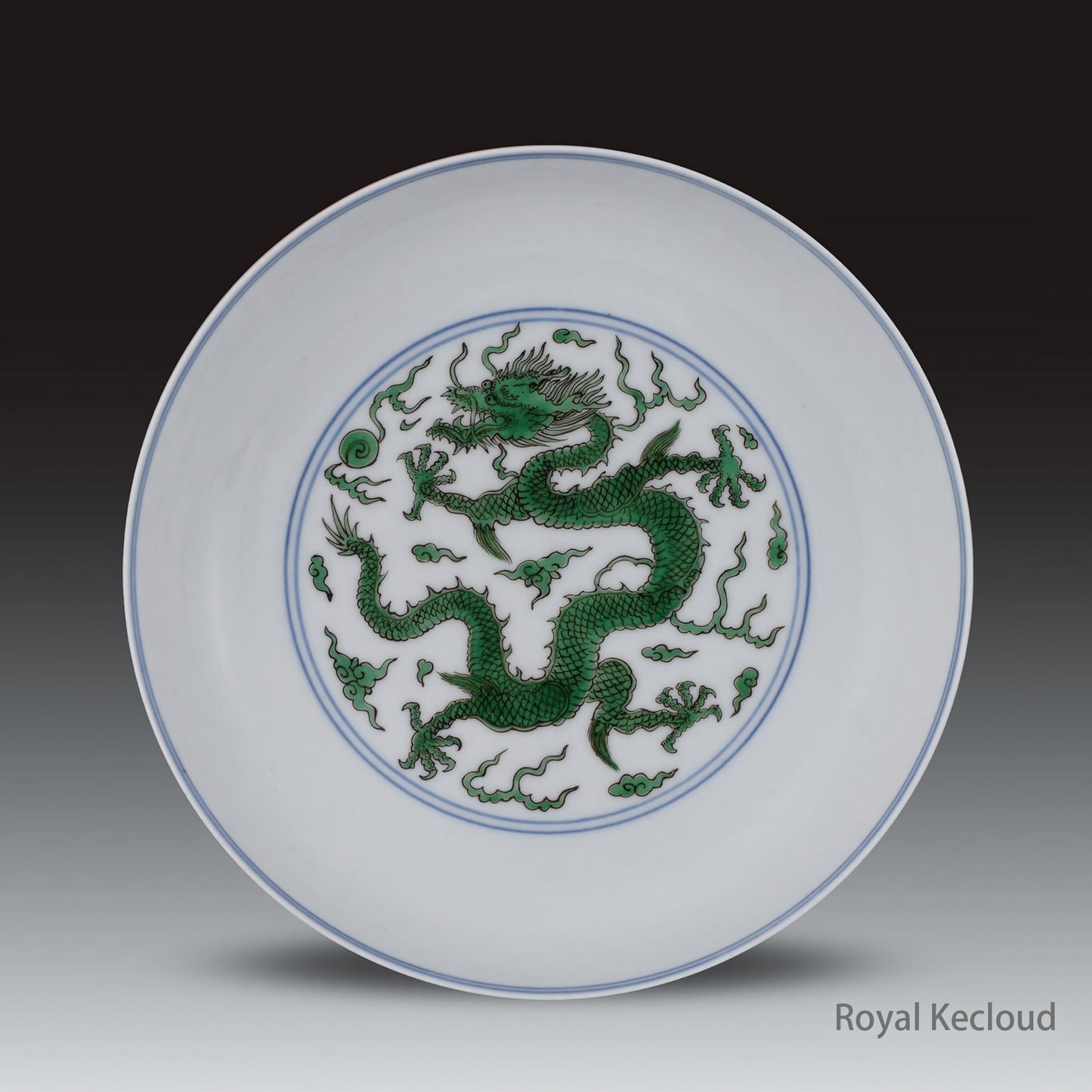Imperial Porcelain Dish | Qing Dynasty Kangxi | Doucai (Contrasting Colors) Green ‘Dragon’ Ceramic Dish