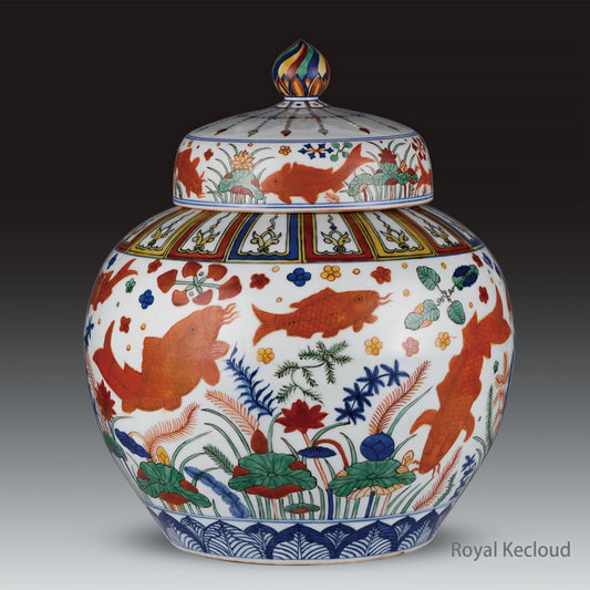 Imperial Porcelain Jar | Ming Dynasty Jiajing | Wucai ‘Fish’ Porcelain Jar and Cover