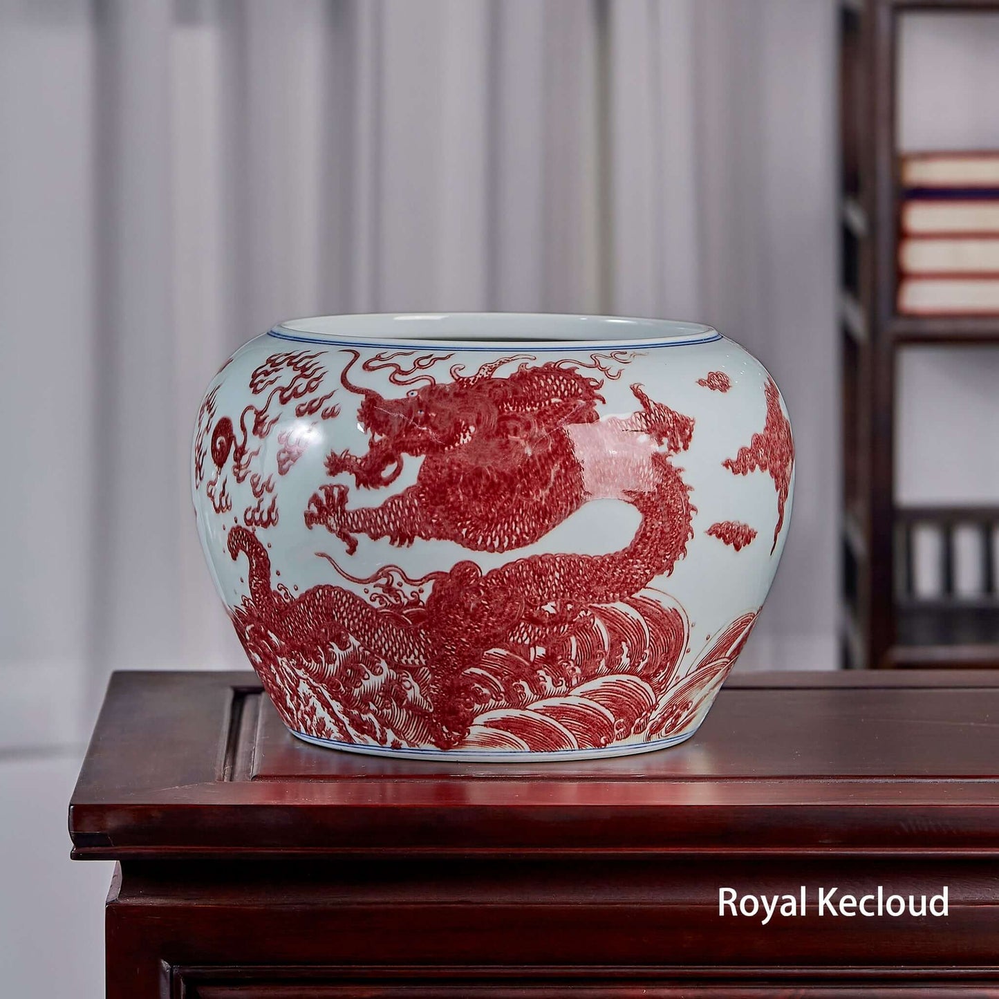 Imperial Ceramic Jardinière | Qing Dynasty | Underglazed Red Dragon