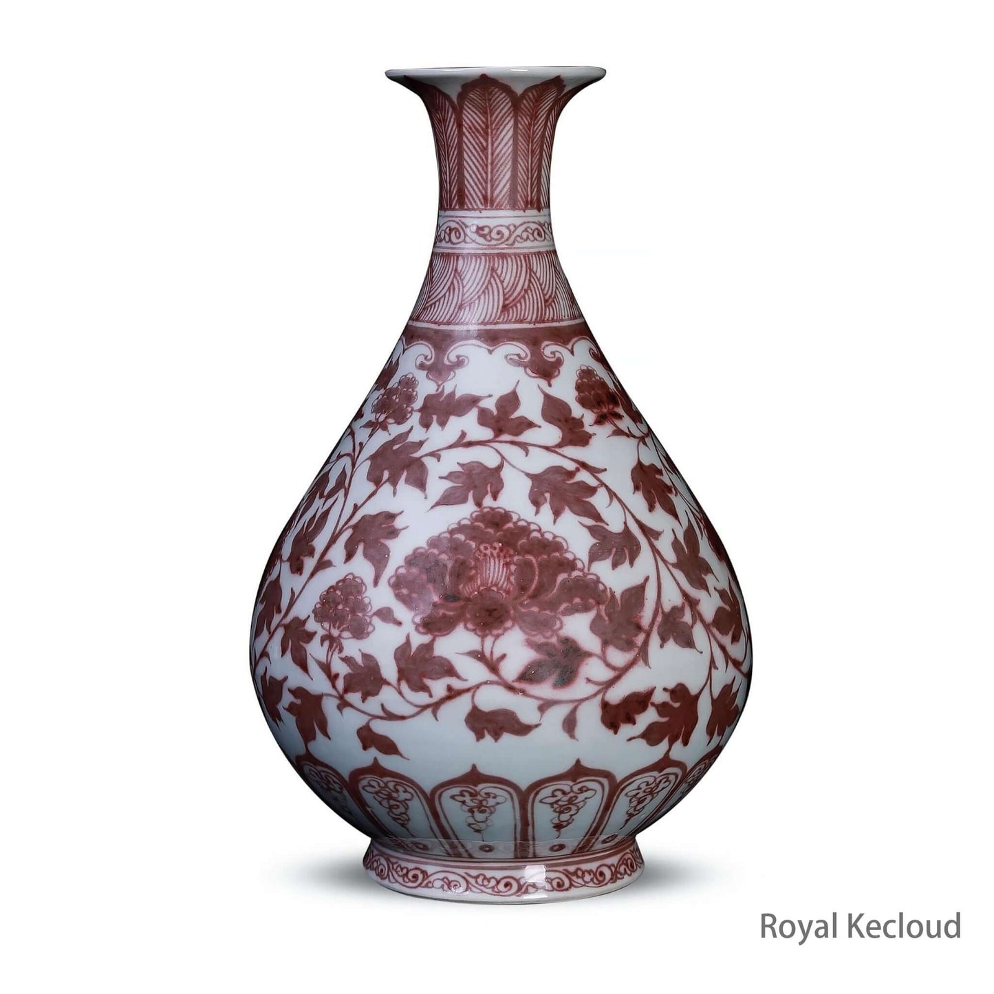 Imperial Porcelain Vase in Yuhuchunping form with copper-red peony design, reflecting Ming Dynasty artistry.