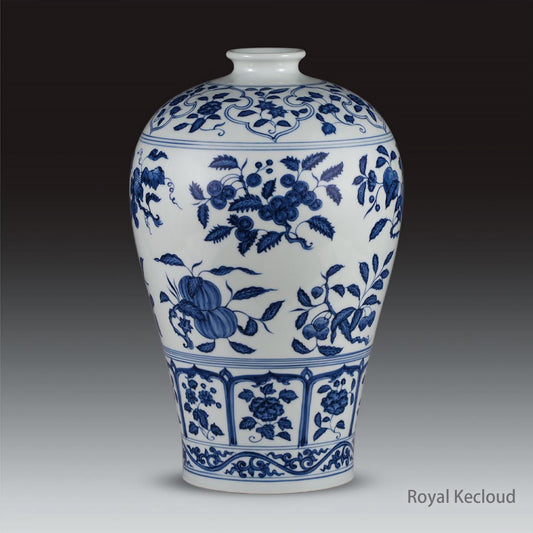 Imperial Porcelain Vase | Ming Dynasty Yongle | Blue and White Ceramic ‘Fruit Sprays’ Vase, Meiping
