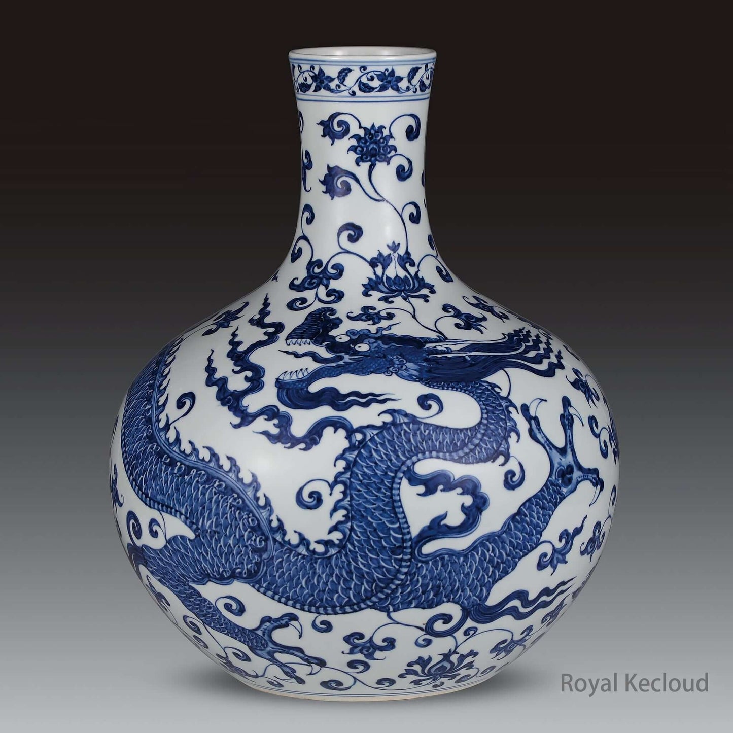 Blue and White Porcelain Vase featuring a dragon design from the Ming Dynasty Yongle era.