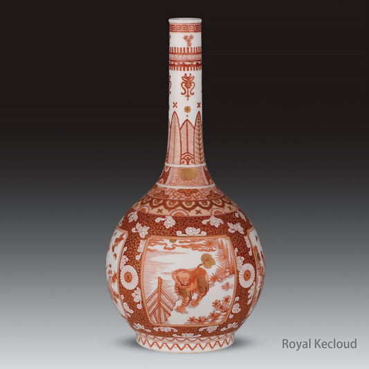 Imperial Porcelain Vase | Qing Dynasty Kangxi | ‘Birds and Flowers’ in Alum Red Long-Necked Vase