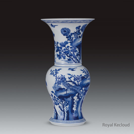 Imperial Porcelain Vase | Qing Dynasty Kangxi | Blue and White ‘Phoenix Tail’ Vase (Zun)