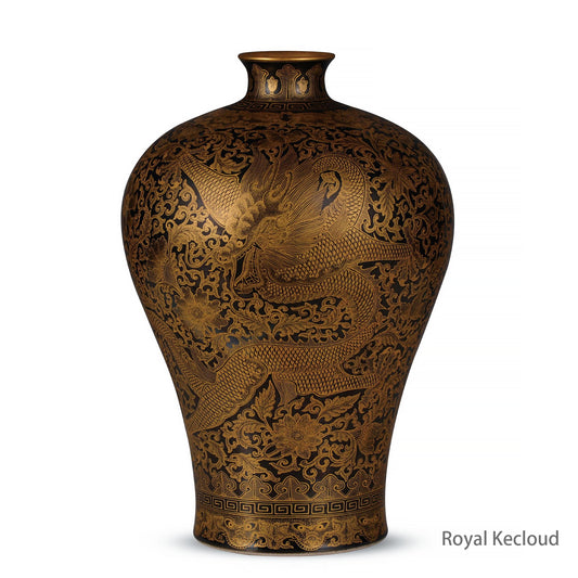 Imperial Porcelain Vase | Qing Dynasty Qianlong | Black-Glazed Gilt-Decorated ‘Dragon’ Meiping