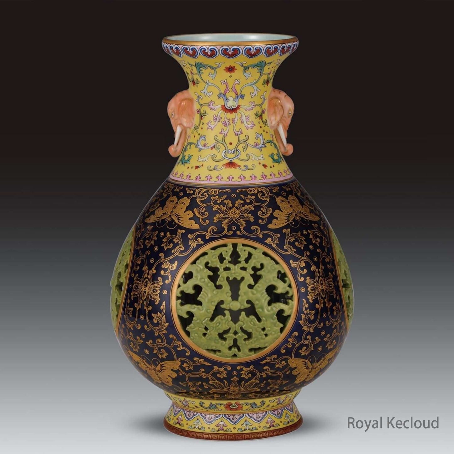 Imperial Porcelain Vase showcasing Qianlong Emperor's design with gilt lotus scrolls and dragons.