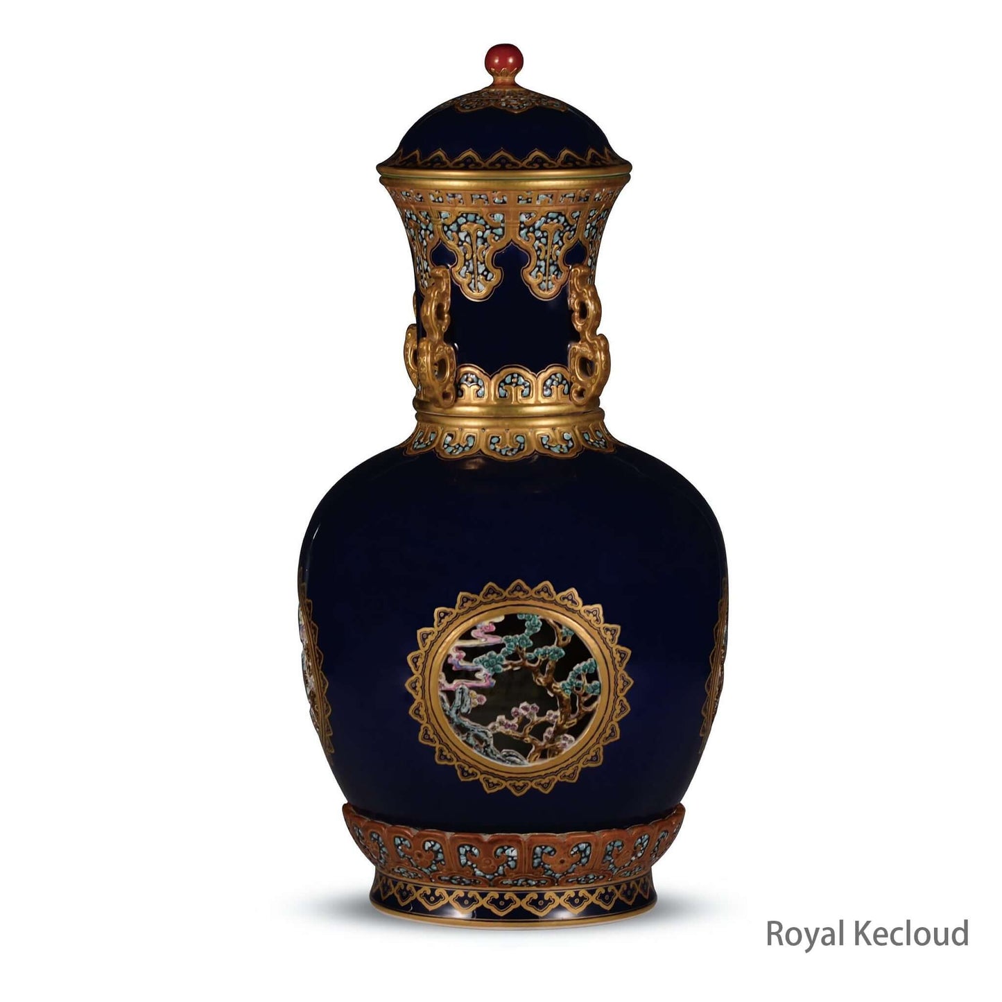Imperial Porcelain Vase featuring intricate gold designs and a deep black glaze, highlighting Qing Dynasty craftsmanship.