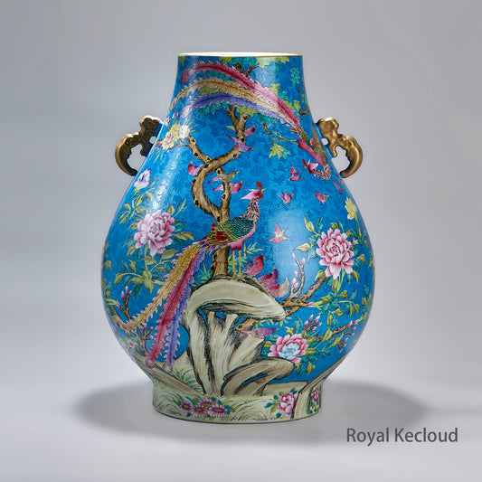 Imperial Porcelain Vase | Qing Dynasty Qianlong | Blue-Ground ‘Birds Saluting the Phoenix’