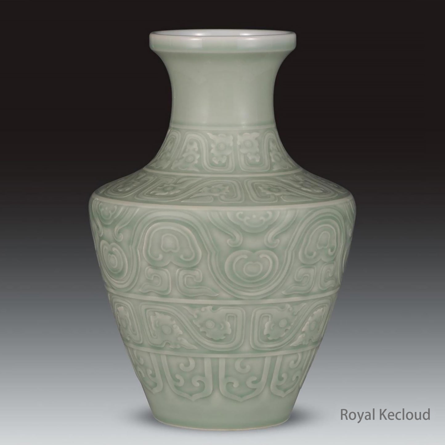 Imperial Porcelain Vase | Qing Dynasty Qianlong | Celadon-Glazed Carved ‘Dragon’ Archaistic Vase, Zun
