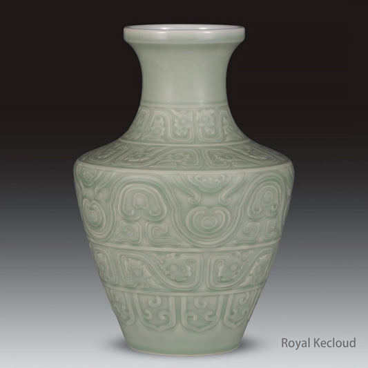 Imperial Porcelain Vase | Qing Dynasty Qianlong | Celadon-Glazed Carved ‘Dragon’ Archaistic Vase, Zun