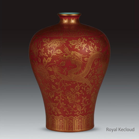 Imperial Porcelain Vase | Qing Dynasty Qianlong | Coral-Ground Gilt-Decorated ‘Dragon’ Meiping