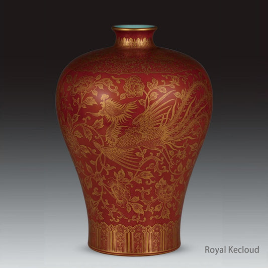 Imperial Porcelain Vase | Qing Dynasty Qianlong | Coral-Ground Gilt-Decorated ‘Phoenix’ Meiping