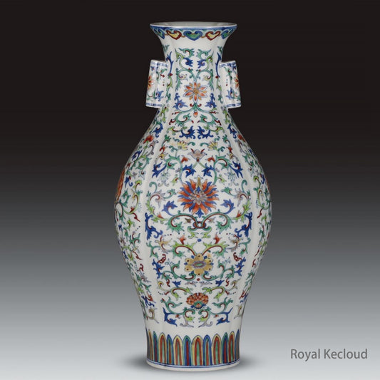 Imperial Porcelain Vase | Qing Dynasty Qianlong | Doucai ‘Lotus’ Guan-Er(Ear) Vase