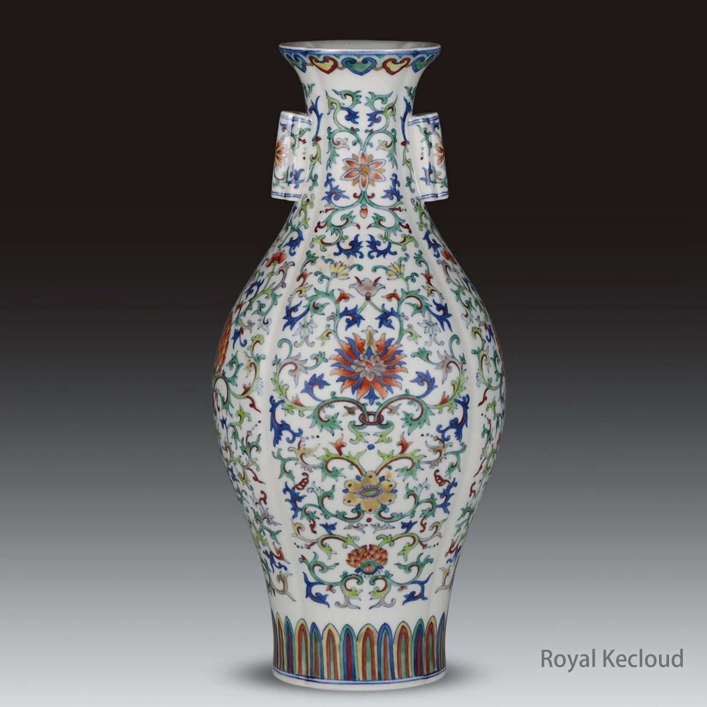 Imperial Porcelain Vase showcasing vibrant doucai colors and detailed floral patterns, emphasizing its elegant silhouette.