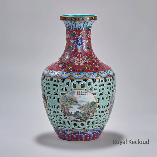 Imperial Porcelain Vase | Qing Dynasty Qianlong | Famille Rose Reticulated Bottle Vase