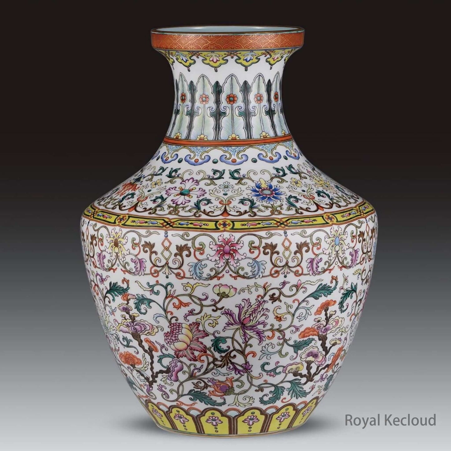 Yangcai Porcelain Vase featuring vibrant floral designs inspired by the Qing Dynasty and Western Style Enamel.