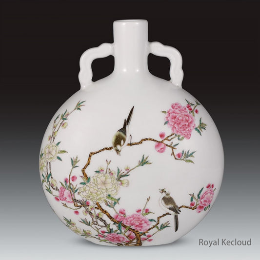 Imperial Porcelain Vase | Qing Dynasty Yongzheng | Famille Rose ‘Flowers and Birds’ Moonflask