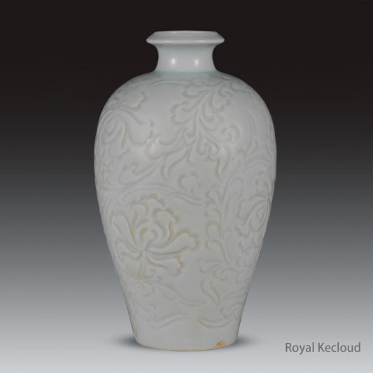 Imperial Porcelain Vase | Song Dynasty | Carved Transparent Pale Blue (Qingbai) Glaze ‘Peony’ Prunus Vase, Meiping