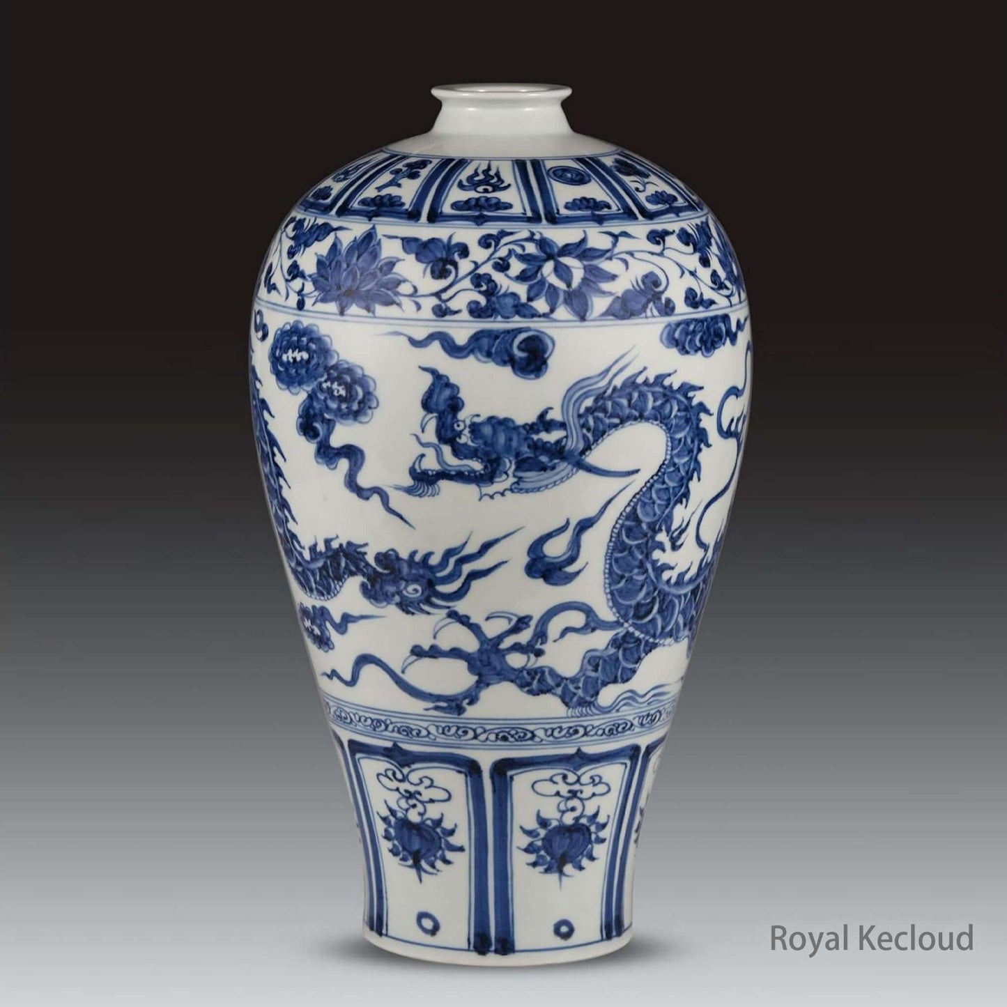 Blue and White Porcelain Vase featuring a dragon design from the Yuan Dynasty.
