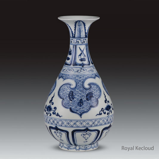 Imperial Porcelain Vase | Yuan Dynasty | Blue and White Porcelain ‘Lotus amid Waves’ Vase with Ruyi-shaped Panels