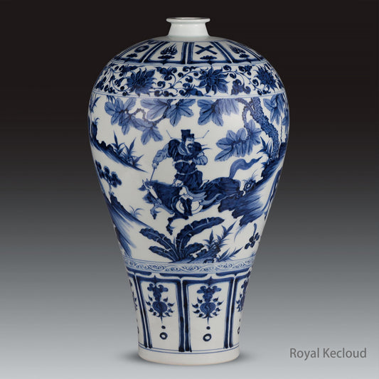 Imperial Porcelain Vase | Yuan Dynasty | Blue and White Prunus Vase, ‘Xiao He Yue Chasing Han Xin’