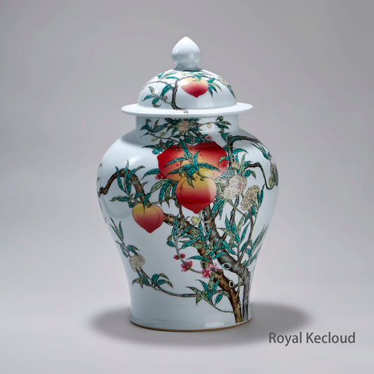 Qing Dynasty Famille Rose 'Peaches' Baluster Jar and Cover