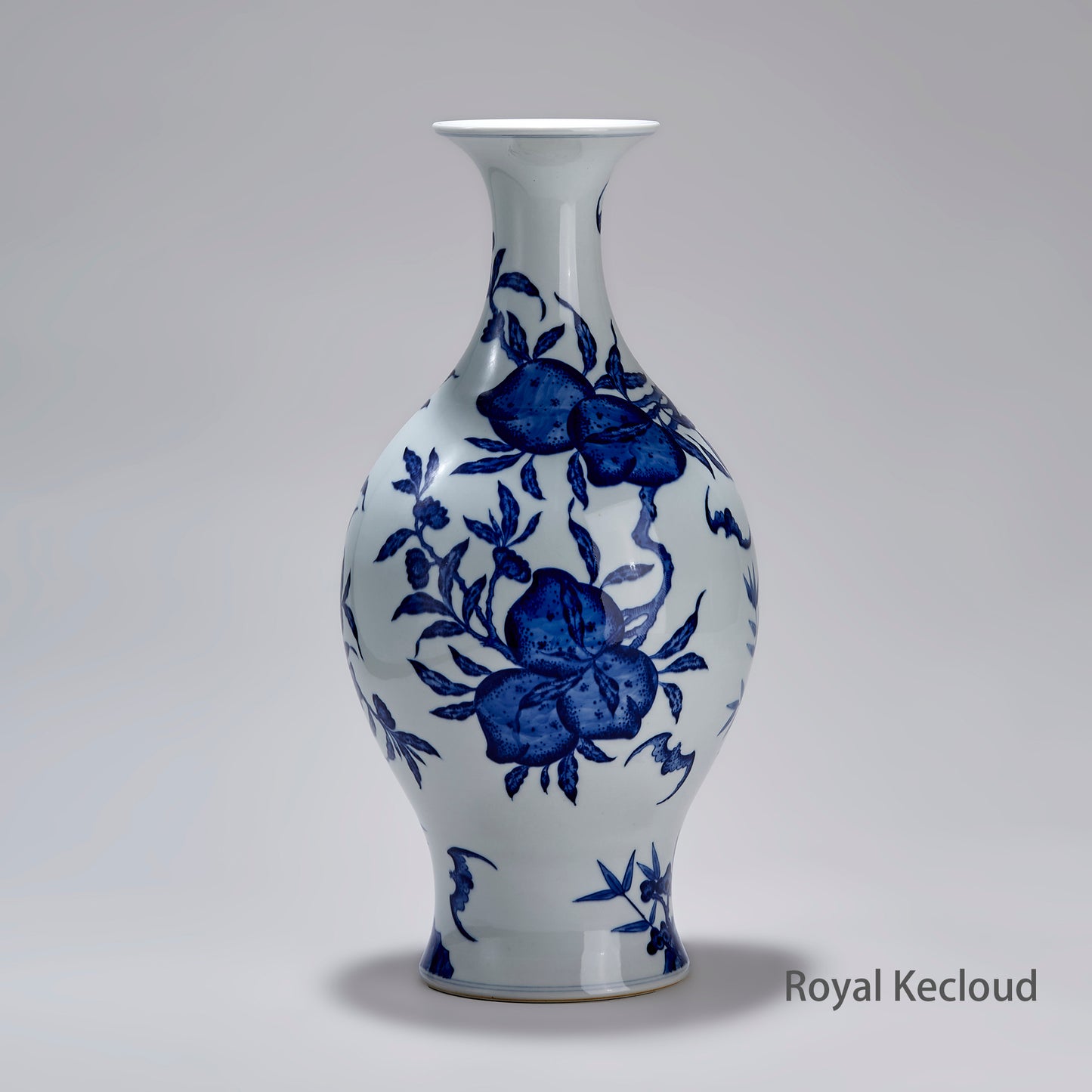 Qing Dynasty Blue and White Baluster 'Peaches' Porcelain Vase