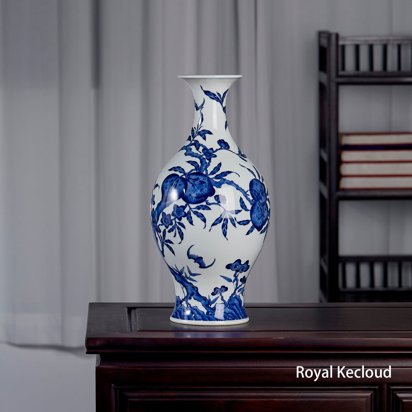 Qing Dynasty Blue and White Baluster 'Peaches' Porcelain Vase