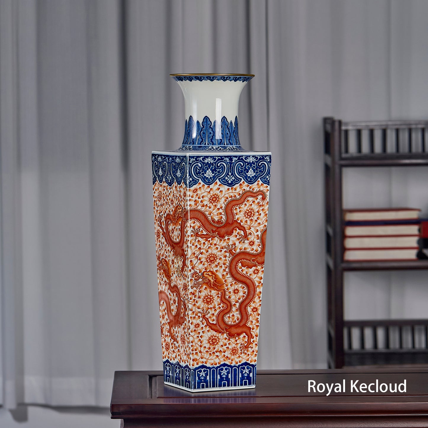 Qing Dynasty Blue and White Iron-Red Porcelain Vase