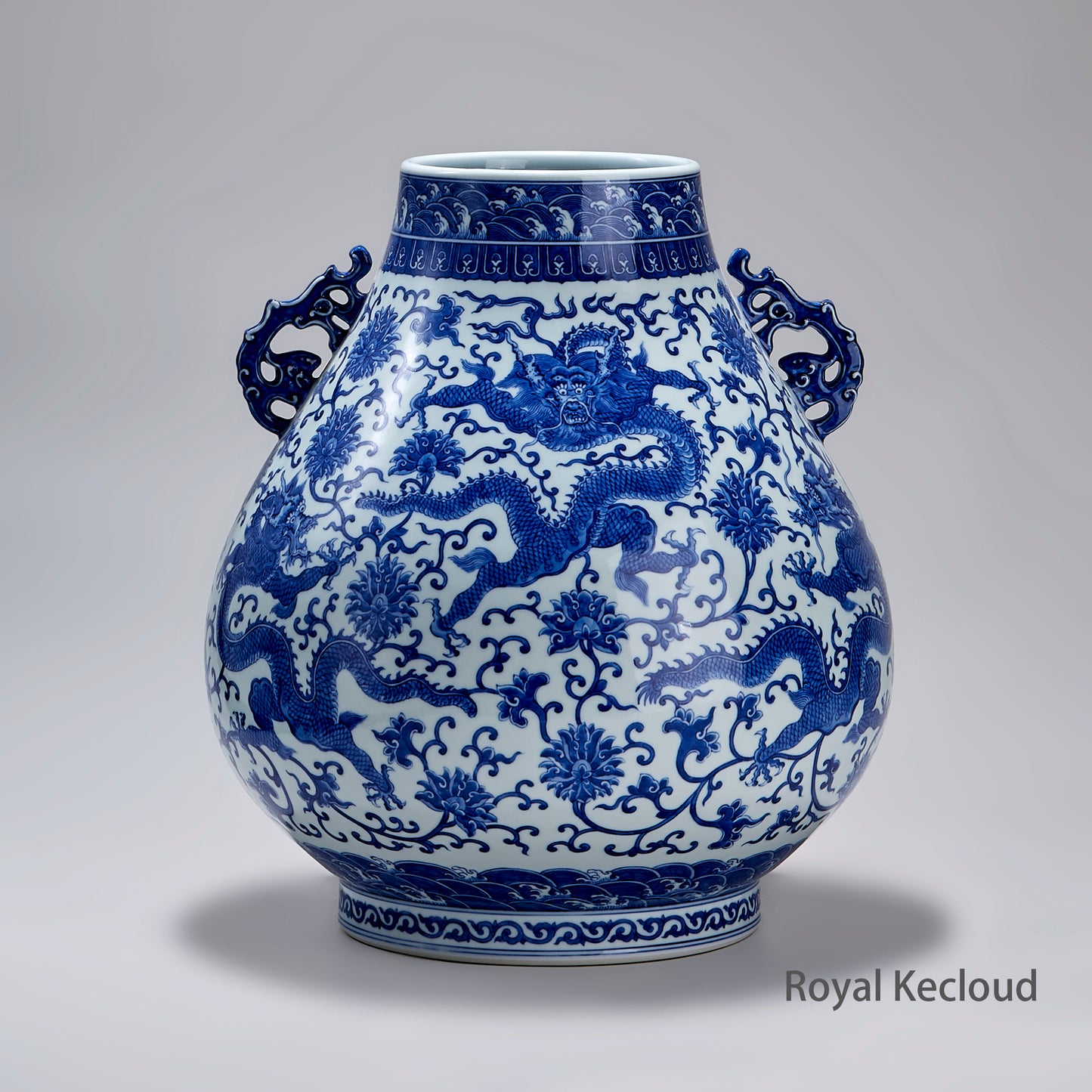 Qing Dynasty Emperor Blue and White Porcelain Vase | 'Dragon' Hu-Shaped